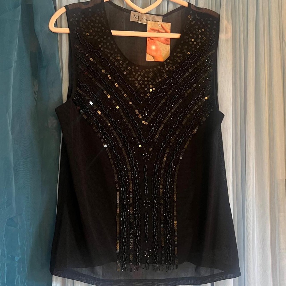 Melanie Lyne Beaded Sequin Sheer Back Top - Picture 2 of 7